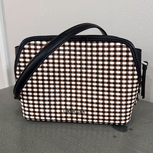 Calvin Klein Woven Crossbody Bag Black Brown White Checker Print Purse